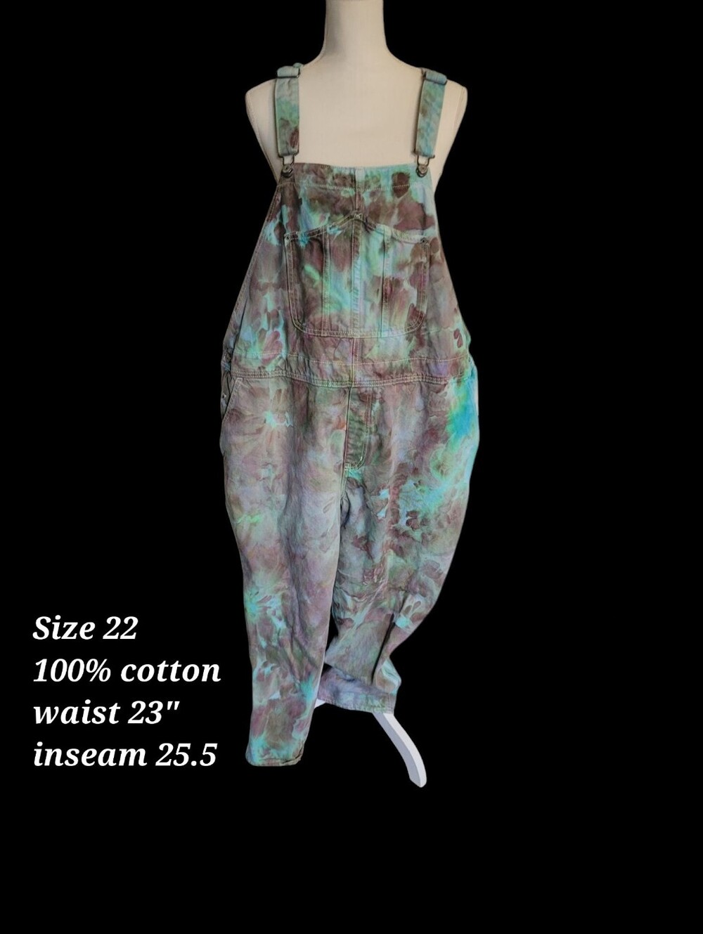 Unique Ice Dyed Overalls Size22 Artsy Maximalist Utility Plus Size Natural Fiber